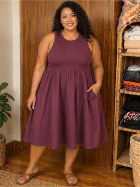 Reitmans Sleeveless Plum MIDI-Dress with Pockets - Plus Size 2X-Flowy babydoll